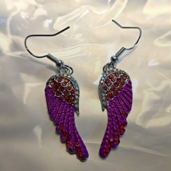 Angel Wings Rhinestone Alloy Earrings - purple - Picture 1 of 4